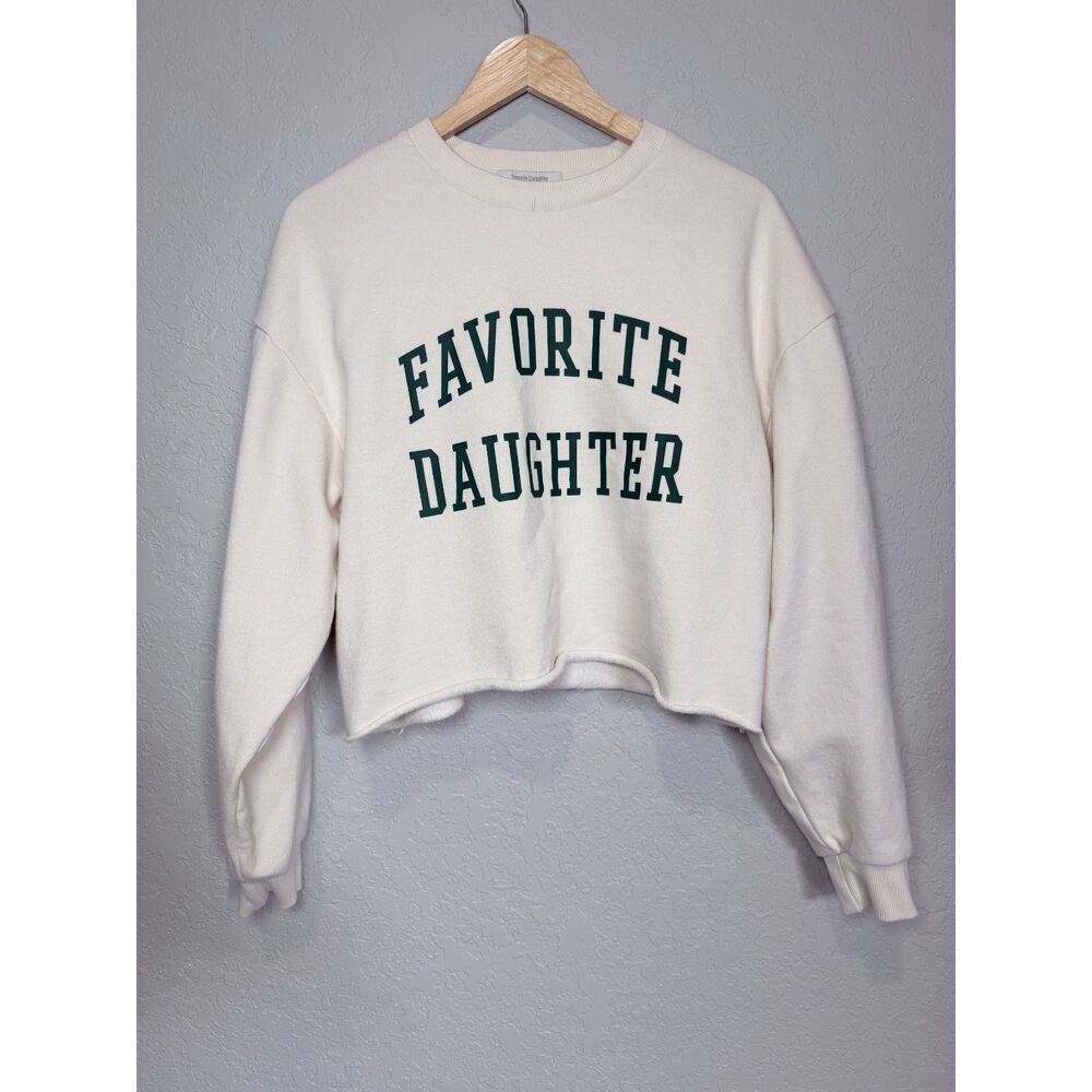 Favorite Daughter Sweatshirt S Ivory Cropped Collegiate Preppy Varsity Cozy
